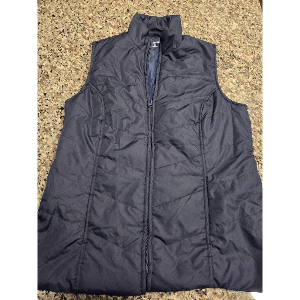 Kim Rogers Womens Navy Blue Quilted Puffer Vest Mock Neck Full Zip Size M 1206